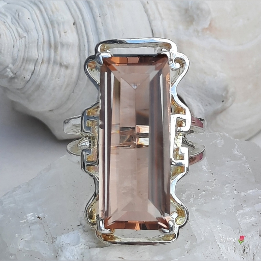 925 Cocktail Ring Large Baguette Peach, Silver